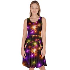 Star Colorful Christmas Abstract Knee Length Skater Dress With Pockets