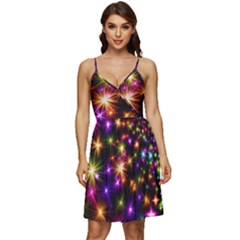 Star Colorful Christmas Abstract V-neck Pocket Summer Dress 