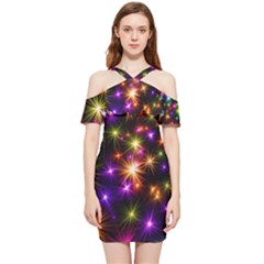 Star Colorful Christmas Abstract Shoulder Frill Bodycon Summer Dress