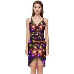 Star Colorful Christmas Abstract Wrap Frill Dress