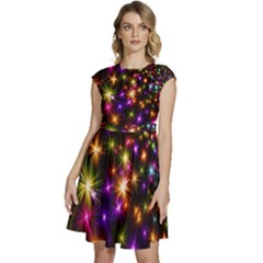 Star Colorful Christmas Abstract Cap Sleeve High Waist Dress