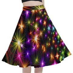 Star Colorful Christmas Abstract A-line Full Circle Midi Skirt With Pocket