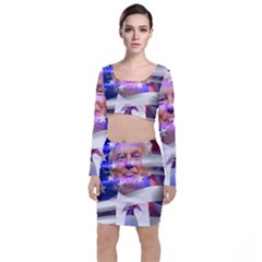 Donald Trump Flag Long Sleeve Crop Top & Bodycon Skirt Set