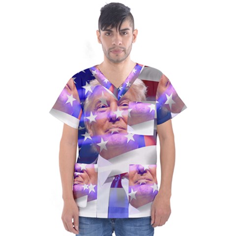 Donald Trump Flag Men s V-neck Scrub Top by vintagetrump