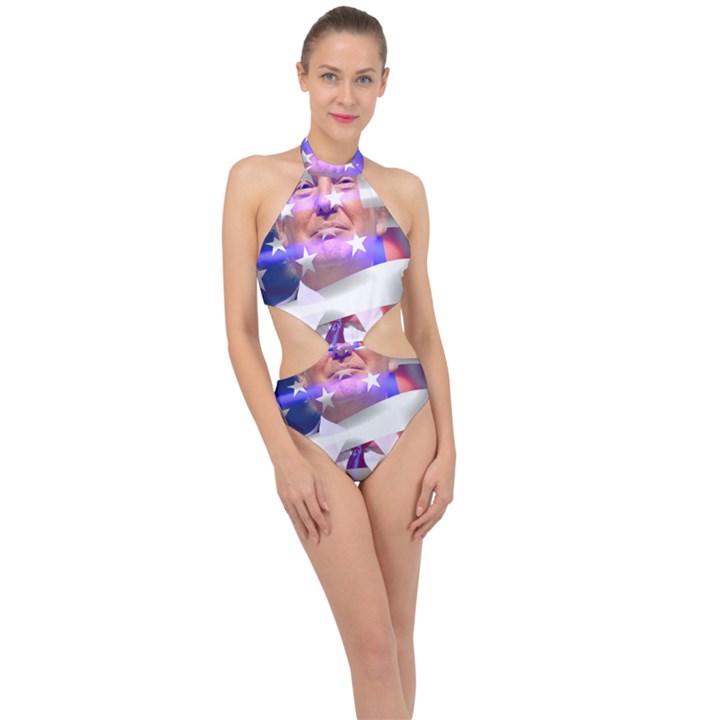 Donald Trump Flag Halter Side Cut Swimsuit