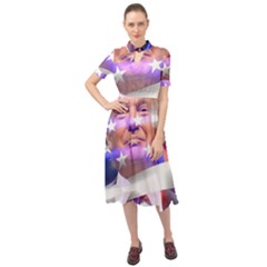 Donald Trump Flag Keyhole Neckline Chiffon Dress