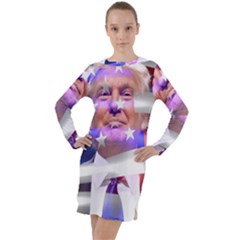 Donald Trump Flag Long Sleeve Hoodie Dress