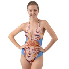 Orange Donald Trump Halter Cut-out One Piece Swimsuit by vintagetrump