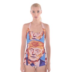 Orange Donald Trump Boyleg Halter Swimsuit 