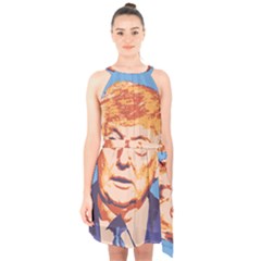 Orange Donald Trump Halter Collar Waist Tie Chiffon Dress by vintagetrump