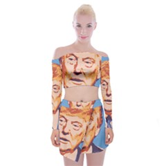 Orange Donald Trump Off Shoulder Top With Mini Skirt Set by vintagetrump