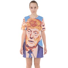 Orange Donald Trump Sixties Short Sleeve Mini Dress