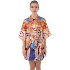 Orange Donald Trump Half Sleeve Satin Kimono  by vintagetrump