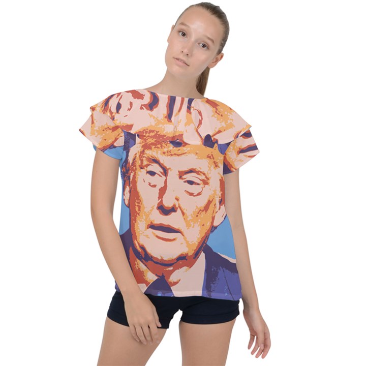 Orange Donald Trump Ruffle Collar Chiffon Blouse