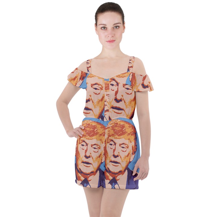 Orange Donald Trump Ruffle Cut Out Chiffon Playsuit