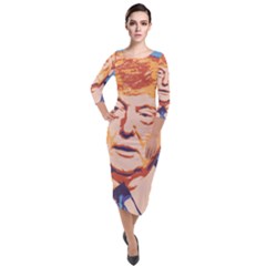 Orange Donald Trump Quarter Sleeve Midi Velour Bodycon Dress