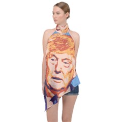 Orange Donald Trump Halter Asymmetric Satin Top