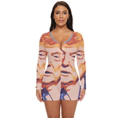 Orange Donald Trump Long Sleeve Boyleg Swimsuit