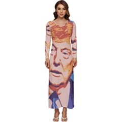 Orange Donald Trump Long Sleeve Longline Maxi Dress