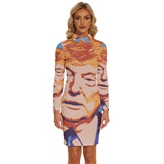 Orange Donald Trump Long Sleeve Shirt Collar Bodycon Dress