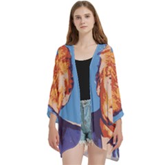 Orange Donald Trump Open Front 3/4 Sleeve Batwing Chiffon Cardigan Kimono