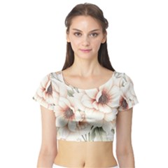 Floral Design Short Sleeve Crop Top