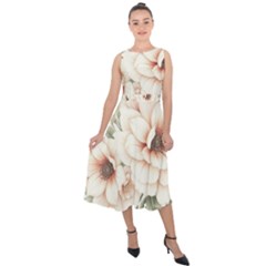 Floral Design Midi Tie-back Chiffon Dress