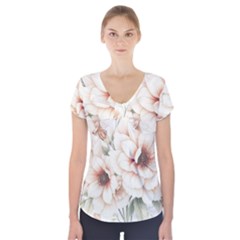 Floral Design Short Sleeve Front Detail Top