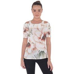 Floral Design Shoulder Cut Out Short Sleeve Top