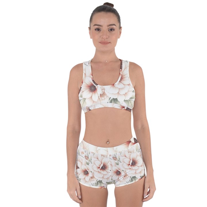 Floral Design Racerback Boyleg Bikini Set