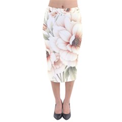 Floral Design Velvet Midi Pencil Skirt