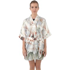 Floral Design Half Sleeve Satin Kimono 