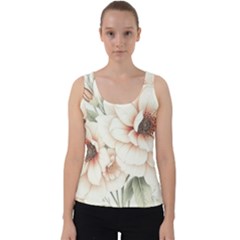 Floral Design Velvet Tank Top