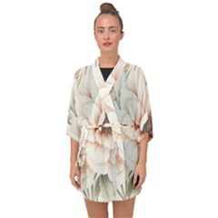 Floral Design Half Sleeve Chiffon Kimono