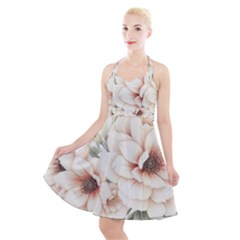 Floral Design Halter Party Swing Dress 