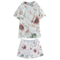 Floral Design Kids  Swim T-shirt And Shorts Set