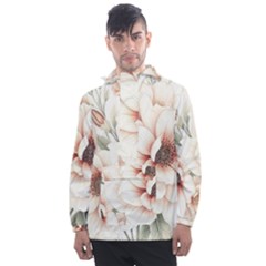 Floral Design Men s Front Pocket Pullover Windbreaker