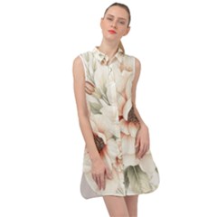 Floral Design Sleeveless Shirt Dress by myclothy