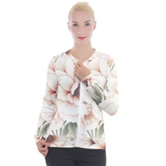 Floral Design Casual Zip Up Jacket