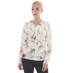 Floral Design Velvet Zip Up Jacket