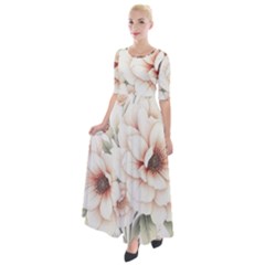 Floral Design Half Sleeves Maxi Dress