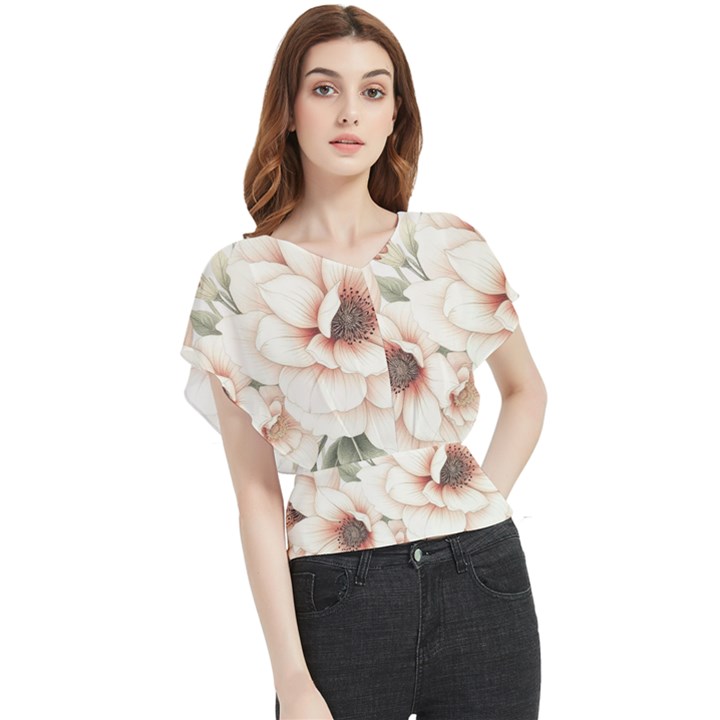 Floral Design Butterfly Chiffon Blouse