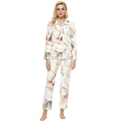 Floral Design Womens  Long Sleeve Velvet Pocket Pajamas Set