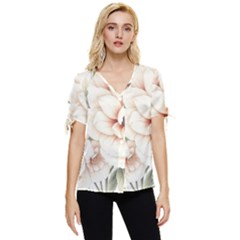 Floral Design Bow Sleeve Button Up Top