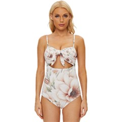 Floral Design Knot Front One-piece Swimsuit