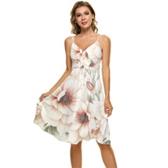 Floral Design Sleeveless Tie Front Chiffon Dress