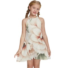 Floral Design Kids  Halter Collar Waist Tie Chiffon Dress