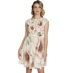 Floral Design Cap Sleeve High Waist Dress by myclothy