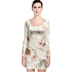 Floral Design 02 Long Sleeve Velvet Bodycon Dress by myclothy