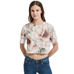 Floral Design 02 Women s Round Neck Short Sleeve Crop Top